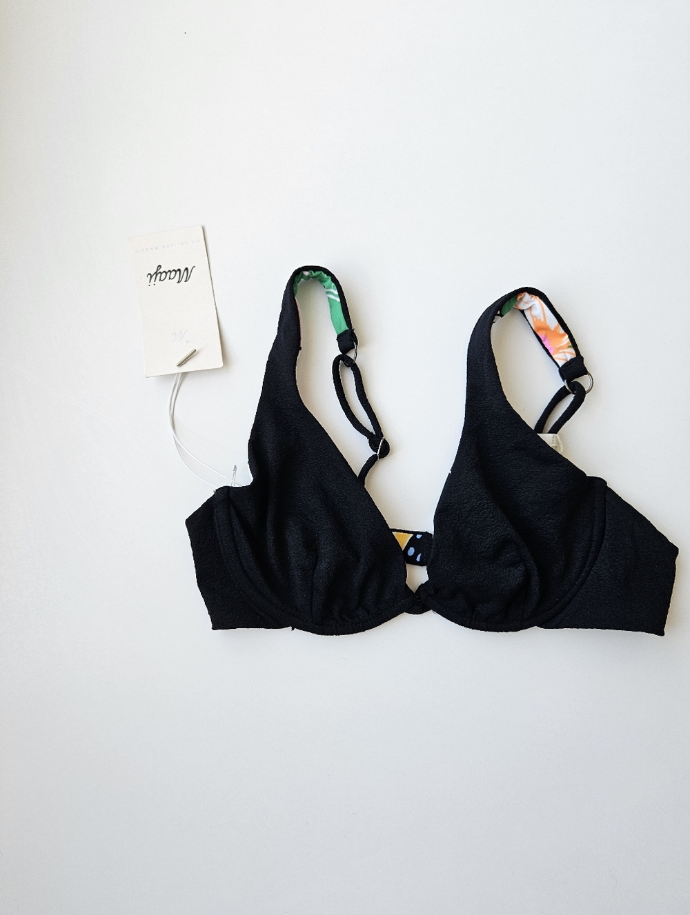 Nwt Majji Reversable Black Ribbed & Tropic Underwire Bra Bikini Top - Picture 2 of 16